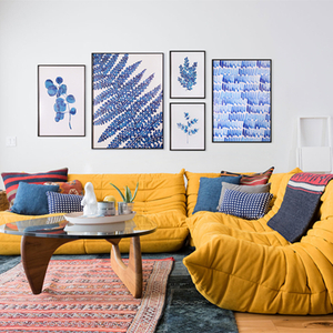 批发优质北欧新设计蓝色植物花卉墙挂玻璃家居墙面装饰画